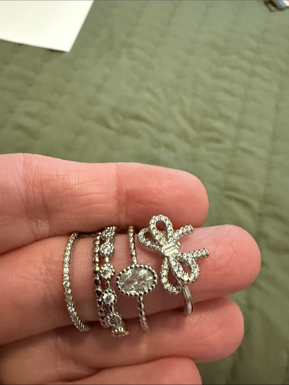 Treasure Jewels Silver Crystal Stackable Rings - Adjustable
